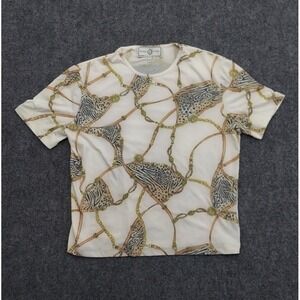 St John Sport Top Small White Animal Print Gold Chains Allover Short Sleeve Crew